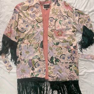 Pink Satin Fringe Robe Jacket